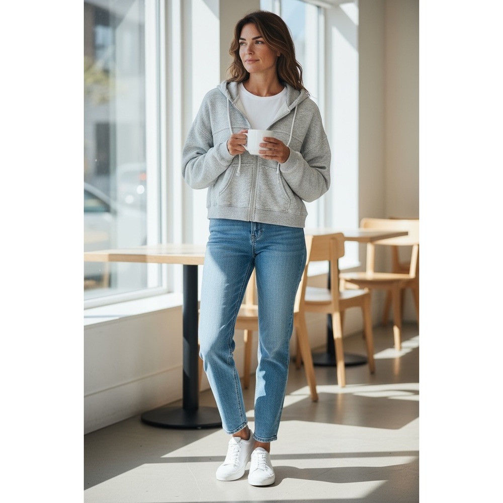 American Eagle Outfitters Grey Zip Up Hoodie Cropped Sweatshirt M